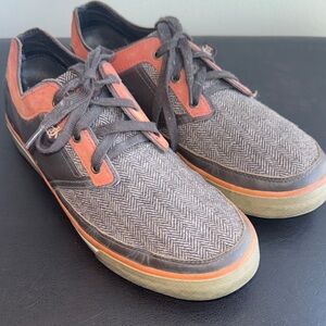 MAKE OFFER! Stylish Brown & Orange Men's Sneakers Shoes Herringbone Sz 10US